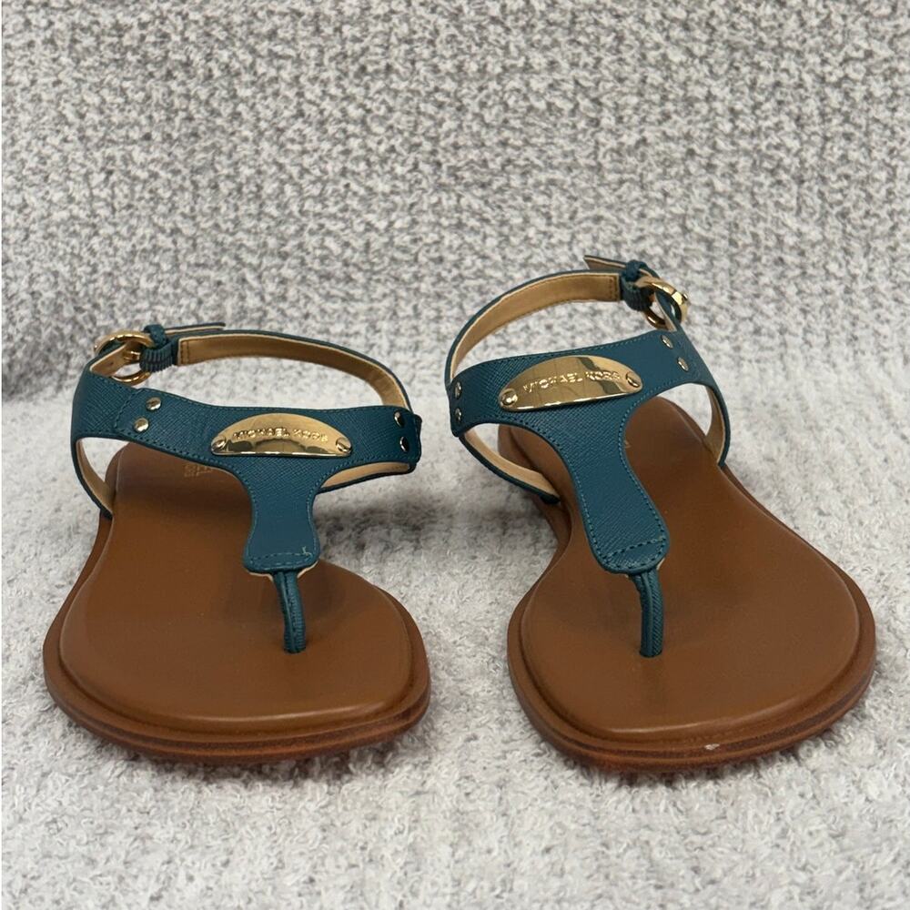 Michael Kors Teal Leather Plate Thong Sandals Size 7M #77723